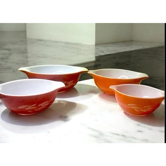 4 Vtg Pyrex Autumn Harvest Wheat Cinderella Nesting Mixing Bowls 441,442,443,444 - Picture 4 of 6